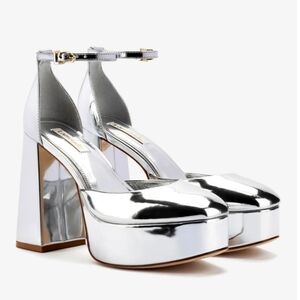 Larroude Silver Platform Heels